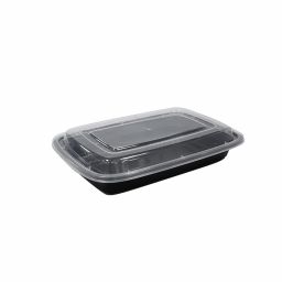 HS-R16 16oz Black Rectangular Container W/ Lid – 150 Sets
