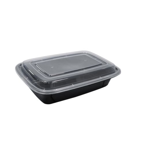 HS-R32 32oz Black Rectangular Container W/ Lid – 150 Sets
