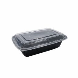 HS-R38 38oz Black Rectangular Container W/ Lid – 150 Sets