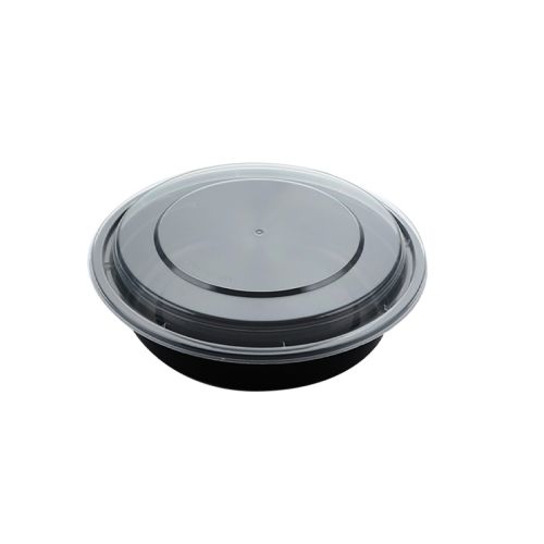 HS-Y24 24oz Black Round Container W/ Lid – 150 Sets
