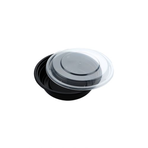 HS-Y48 48oz Black Round Container W/ Lid – 150 Sets