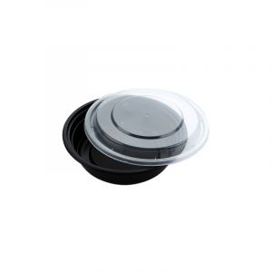 HS-Y48 48oz Black Round Container W/ Lid – 150 Sets